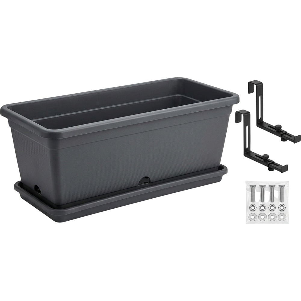 oakd.shop Railing Plastic Plastic Vase 50 cm Charcoal with Adjustable Brackets - Product view
