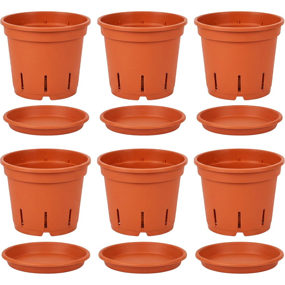 oakd.shop Ventilated Plastic Nursery Pots 15 cm Terracotta Set of 6 - Product view