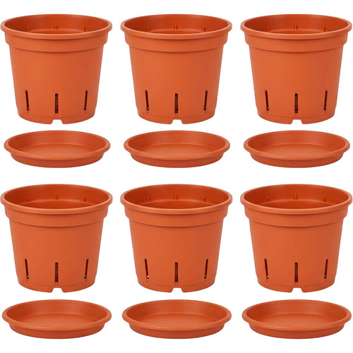 oakd.shop Ventilated Plastic Nursery Pots 15 cm Terracotta Set of 6 - Product view